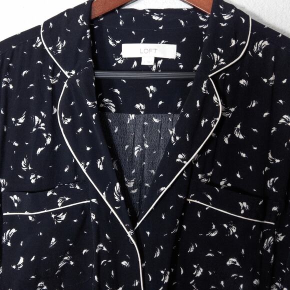 LOFT Women’s Dress Modern Classic Relaxed Minimalist Black Print Piped Trim L - Picture 3 of 11